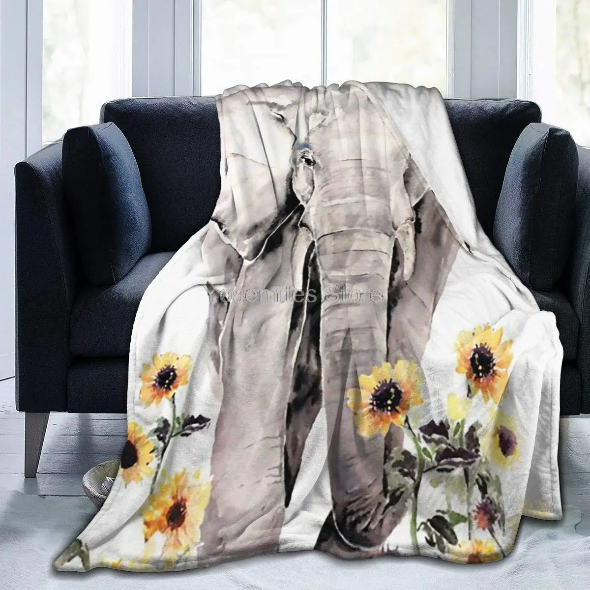 

Elephant and Sunflower Blankets and Throws, Soft Throw Blanket Cozy Blankets for Men Women-Summer Spring All Seasons for Living