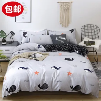 

Whale flower lovely rabbit modern and simple style 4/3pcs quilt Cover Sets Soft Polyester Bed Linen Flat Bed Sheet Pillowcase