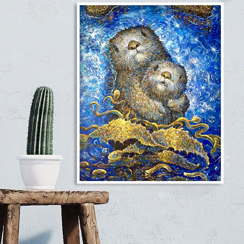 

5D Diamond Painting Animal Cross Stitch DIY Full Square Diamond Embroidery Otter Mosaic Picture Rhinestone Home Decor Sale