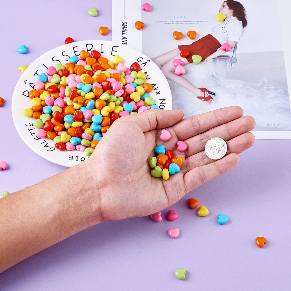 about 1267pcs/500g Opaque Acrylic Heart Beads for Earring Bracelet Necklace Kids Jwelry DIY Making Accessories 10x11x6mm