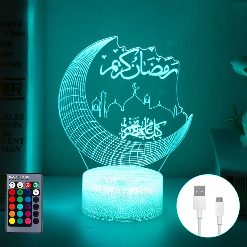 Eid Mubarak-Decoración de Ramadán para el hogar, luna, estrellas, luz LED con Control remoto, Eid Al Adha, decoración para fiesta musulmana islámica, Eid Kareem Ramadán
