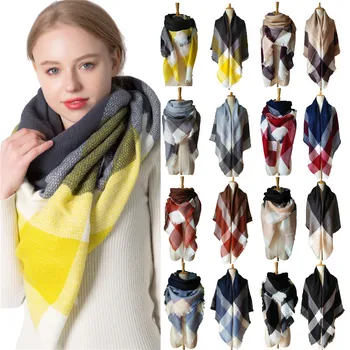 

Autumn Winter Female Wool Plaid Scarf Women Cashmere Scarves Wide Lattice Long Shawl Wrap Blanket Warm Tippet Drop Ship