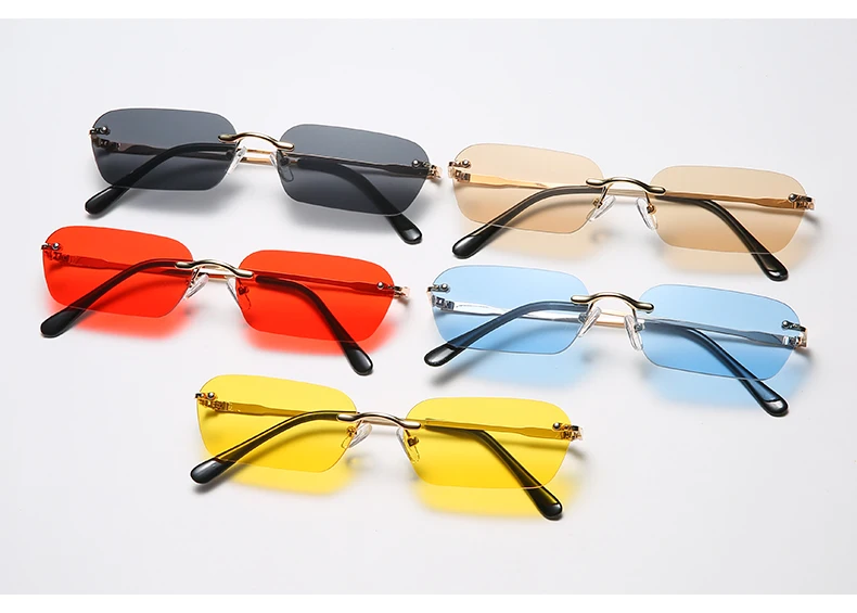 Small Rectangle Rimless Sunglasses Women Square Vintage Sun Glasses Brand Designer Men Retro 90s Trendy Gradient Glass square sunglasses