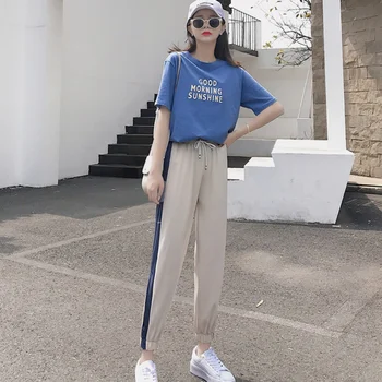 

Fashion Spliced Women Casual Pants Loose Casual Pants High Waist Straight Trousers Women Ankle-Length Pants 3Colors