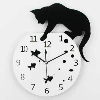 

Acrylic Wall Clocks Cat and Fish Tank Hanging Clock Quartz Mute Clocks for Home Living Room Kids Bedroom Decoration
