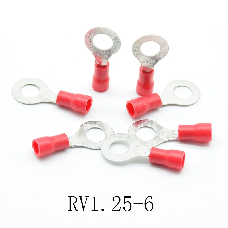 50 шт. красный RV1.25-3 4 5 6 8 10 12 кольцо изолированный провод разъем Электрический обжимной клеммный кабель провода соединитель AWG - Цвет: 50 RV1.25-6