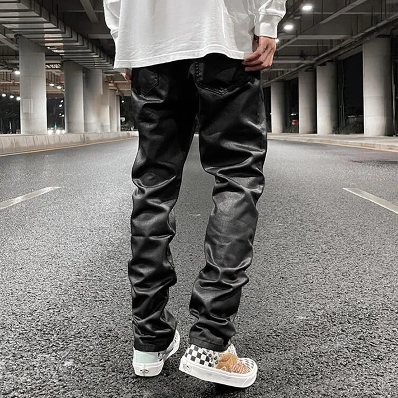 plus size cargo pants Harajuku Black Jeans Men's Vibe Waxed Casual Trousers Straight Pockets Oversized Pencil Pants Loose Hip Hop Mens Pants cargo sweatpants for men