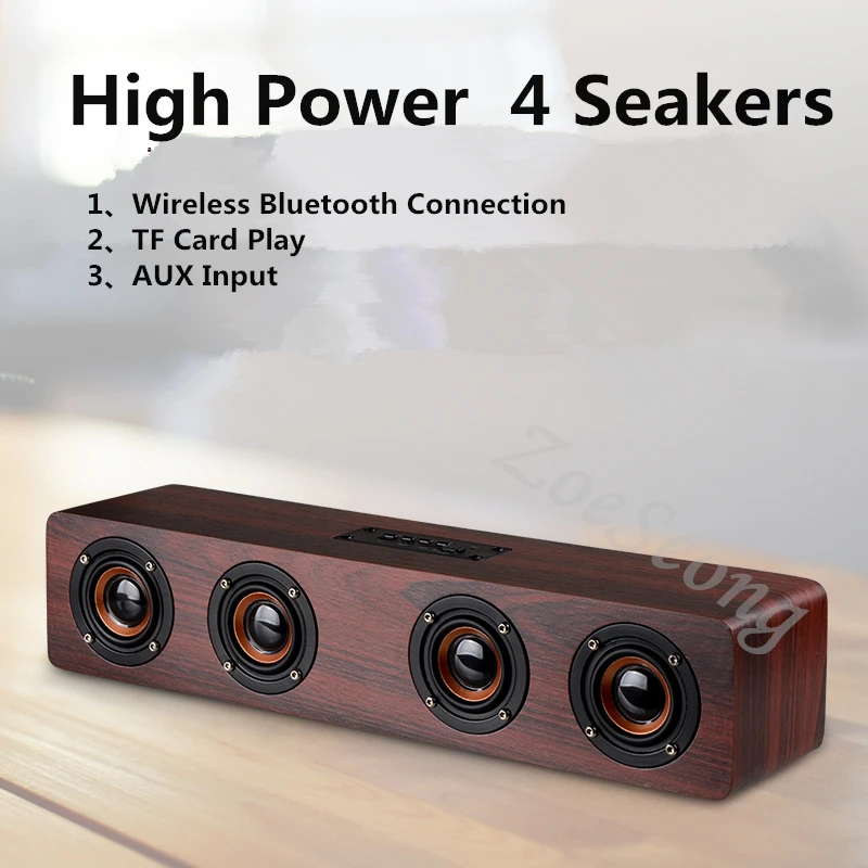 Best Wireless Bluetooth speaker SoundBar TV computer speaker Home theater system alarm clock radio support PC AUX TF FM wood