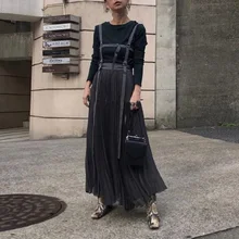 Простая мягкая плиссированная Женская Длинная Элегантная винтажная плиссированная пляжная юбка с несколькими ремешками длиной до щиколотки для девушек, студенток, повседневная юбка