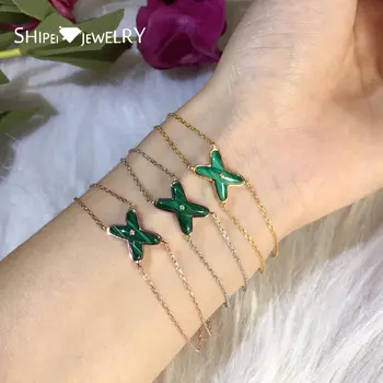 

Shipei 100% 925 Sterling Silver Green Emerald Gemstone Fine Jewelry White Gold Vintage Charm Bracelets For Women Wholesale