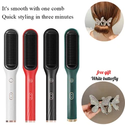 Hair Straightener Brush 2 in 1 Quickly Hot Comb Straightener Electric Heating Ionic Comb Heated Anti Burns Straightening Brush