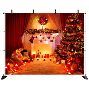 

Acejoker Merry Christms Backdrop Fireplace Christmas Tree Garland Background Vinyl Photography Photo Studio Porps