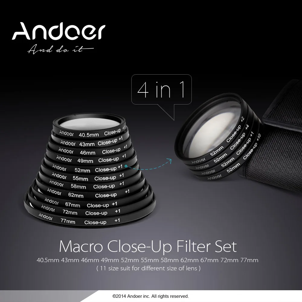 Andoer 52 мм Макросъемка набор фильтров+ 1+ 2+ 4+ 10 с чехлом для Nikon D7200 D5200 D3200 D3100 Canon sony Pentax зеркалок