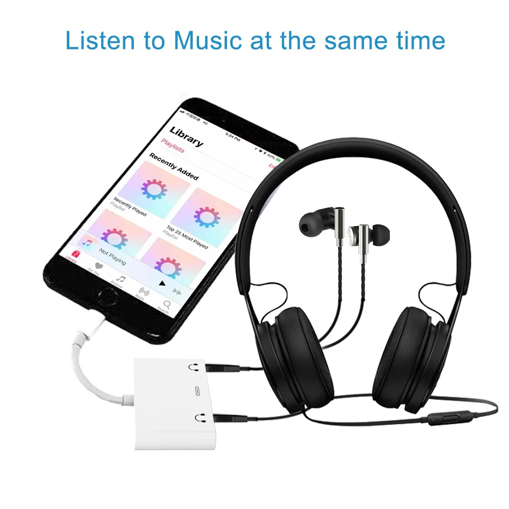 Audio adapter for Lightning to Dual DC3 5mm Headphones Aux jack Phone Call Splitter Charging Adaptor For iPad iPhone X XS XR 8 7