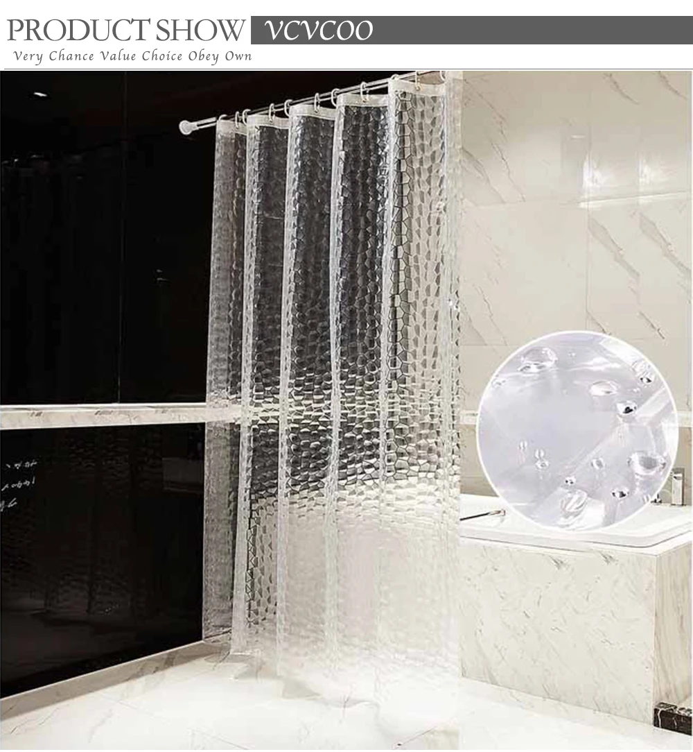 VCVCOO Clear Shower Curtain or Liner EVA Moldproof Waterproof 3D Thickened Shower Liner Plastic Bath Curtain for Bathroom
