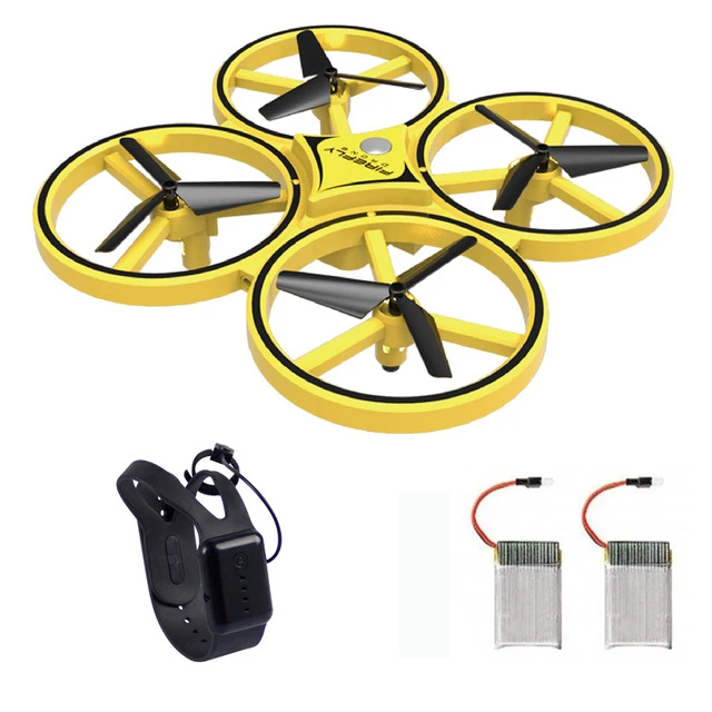 Мини-Квадрокоптер, индукционный Дрон, Смарт-часы, дистанционное зондирование, жесты, радиоуправляемый самолет, НЛО, соматосенсорные, фосфоресцирующие, взаимодействие, радиоуправляемые игрушки - Цвет: Drone with 2Battery