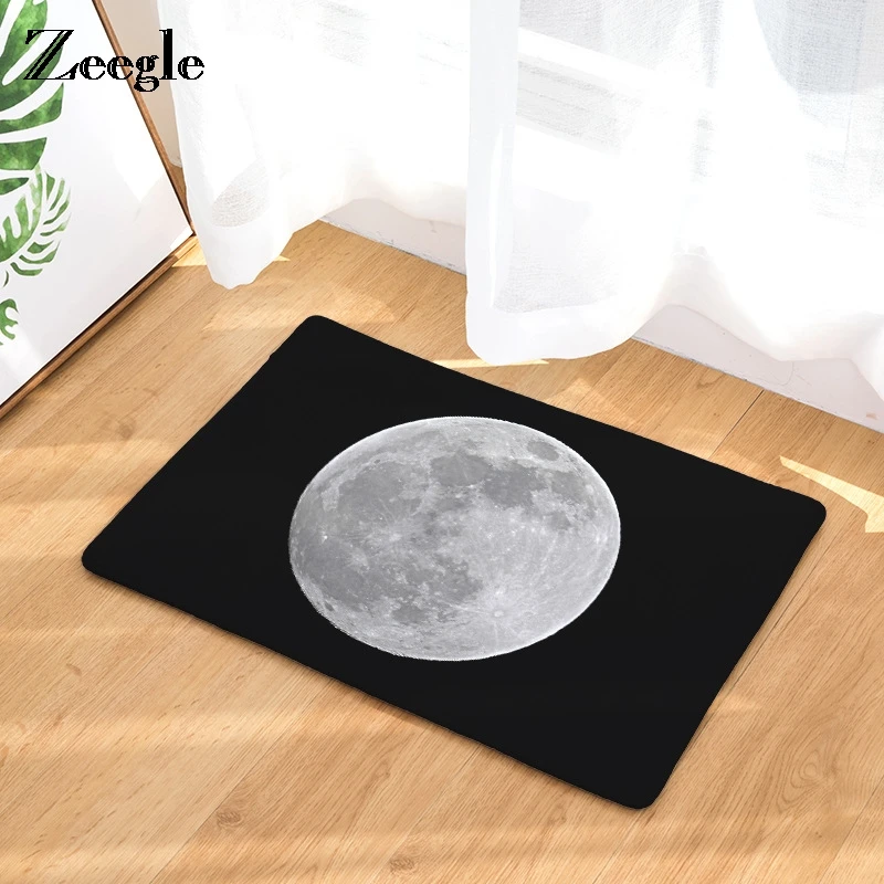 Zeegle Moon Printed фланелевый коврик для входной двери, Впитывающий Коврик для кухни, нескользящий коврик для ванной комнаты, ковер для спальни