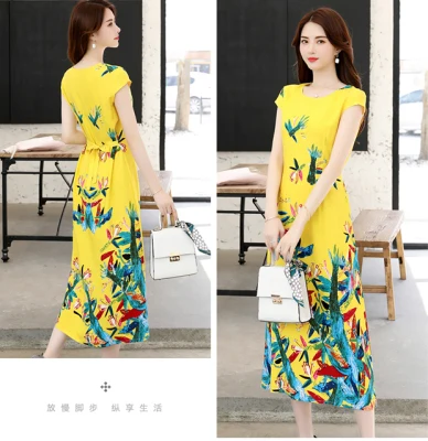 27 Vestidos mujer, ограниченная серия, новинка, с круглым вырезом, до середины икры, Vestido, Longo, Vanled, платье, женское, с коротким рукавом, круглый вырез, длинное, с принтом, тонкое - Цвет: 27