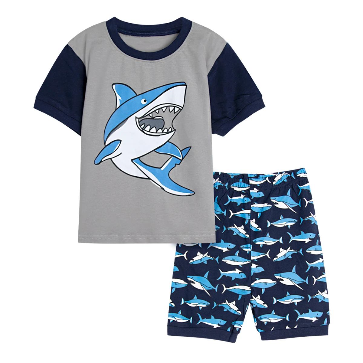 Детские пижамы для мальчиков и девочек одежда для сна с единорогом детская пижама с динозавром детские весенние летние пижамы Домашняя одежда, комплект одежды для девочек Bebe - Цвет: Shark-2