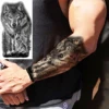 Black Rose Flower Cross Temporary Tattoos For Women Adults Wolf Lion Vampire Compass Pirate Ship Fake Tattoo Sticker Arm Tatoos 5