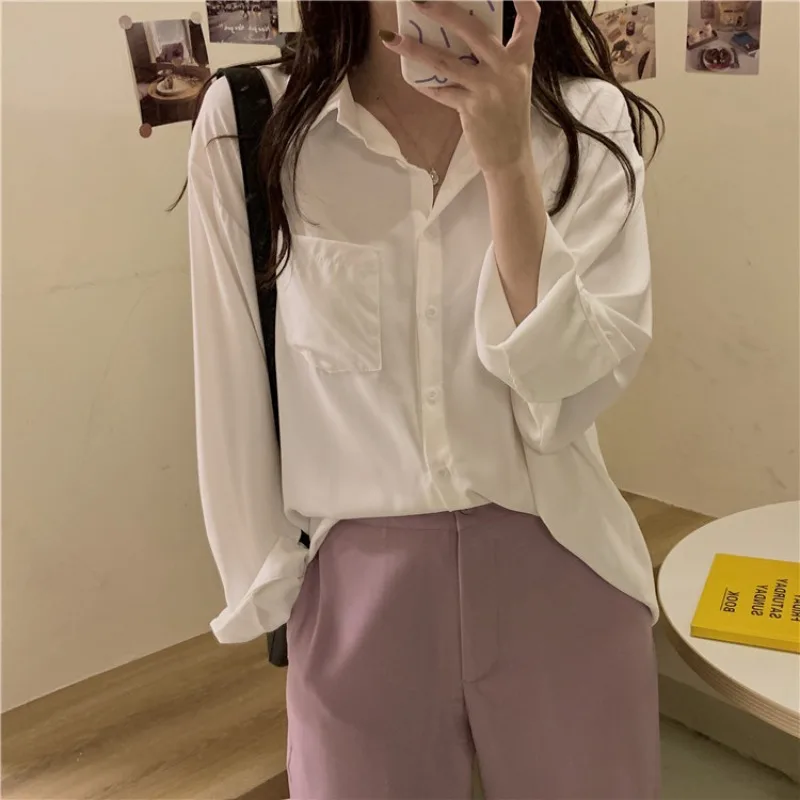 for Women 2021 New Spring and Autumn Ins Retro Hong Kong Style Design Sense Niche Temperament Versatile Long Sleeve Shirt | Женская