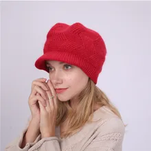 GREENYU Бренд Новое поступление акриловая кроличья шерсть женская шапка с козырьком женские козырьки для улицы сохраняющие тепло козырьки зимняя женская шапка