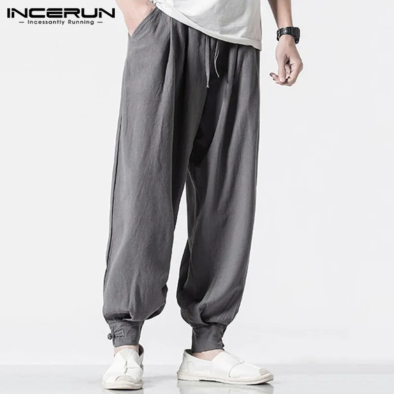 INCERUN 2020 Men Harem Pants Solid Casual Baggy Cotton Trousers Fashion Joker Elastic Waist Mens Sweatpants Joggers Streetwear INCERUN 2020 Men Harem Pants Solid Casual Baggy Cotton Trousers Fashion Joker Elastic Waist Mens Sweatpants Joggers Streetwear