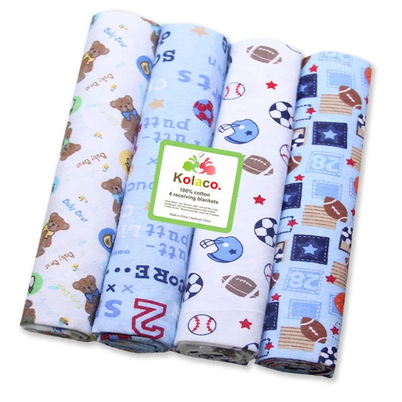 bear 4 шт./лот, Комплект постельного белья для новорожденных, 76x76 см, для новорожденных, простыни для кроватки, хлопок, Фланелевое детское одеяло с принтом - Color: bear
