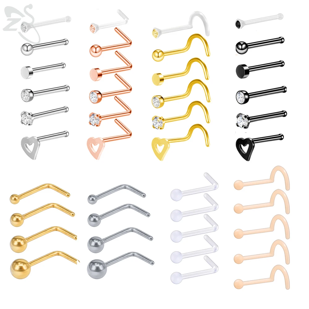 Купить ZS 4-6pcs/lot Stainless Steel Nose Piercing CZ Crystal Ball Studs Retainer Pin L Shape 2MM Acrylic Nostril Piercings 20g  Украшения и | Украшения для тела (1005001446706204)