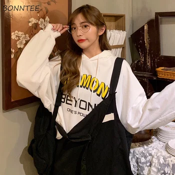 

With Hat Hoodies Women Fashion 2020 New Korean Girls Streetwear Spring Chic Letter Green Loose Short All-match Ladies Pullovers