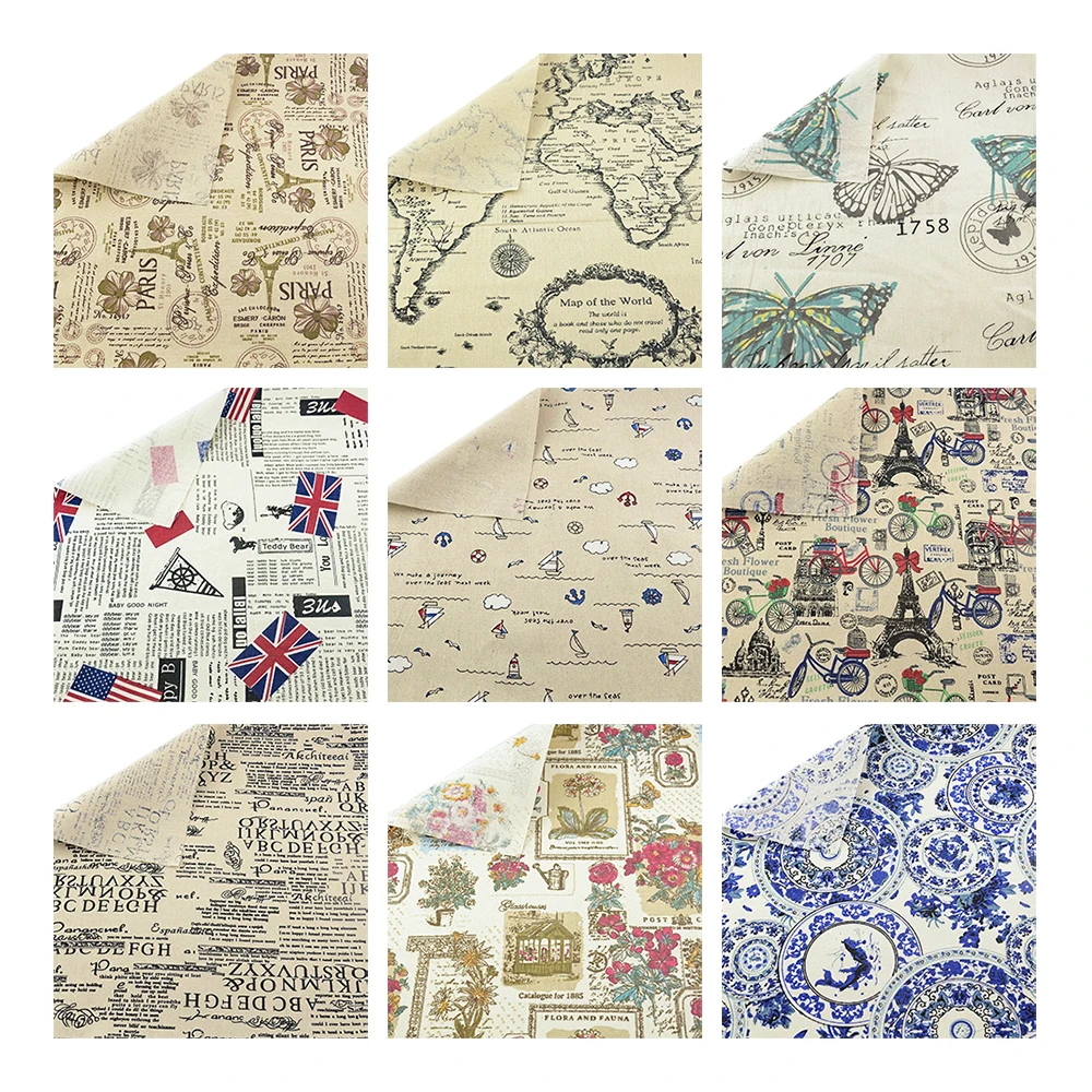 TERAMILA Cotton linen fabrics Map of the Word Home dÃ©cor Sewing Material for Tablecloth Pillow Curtain Cushion Tissu