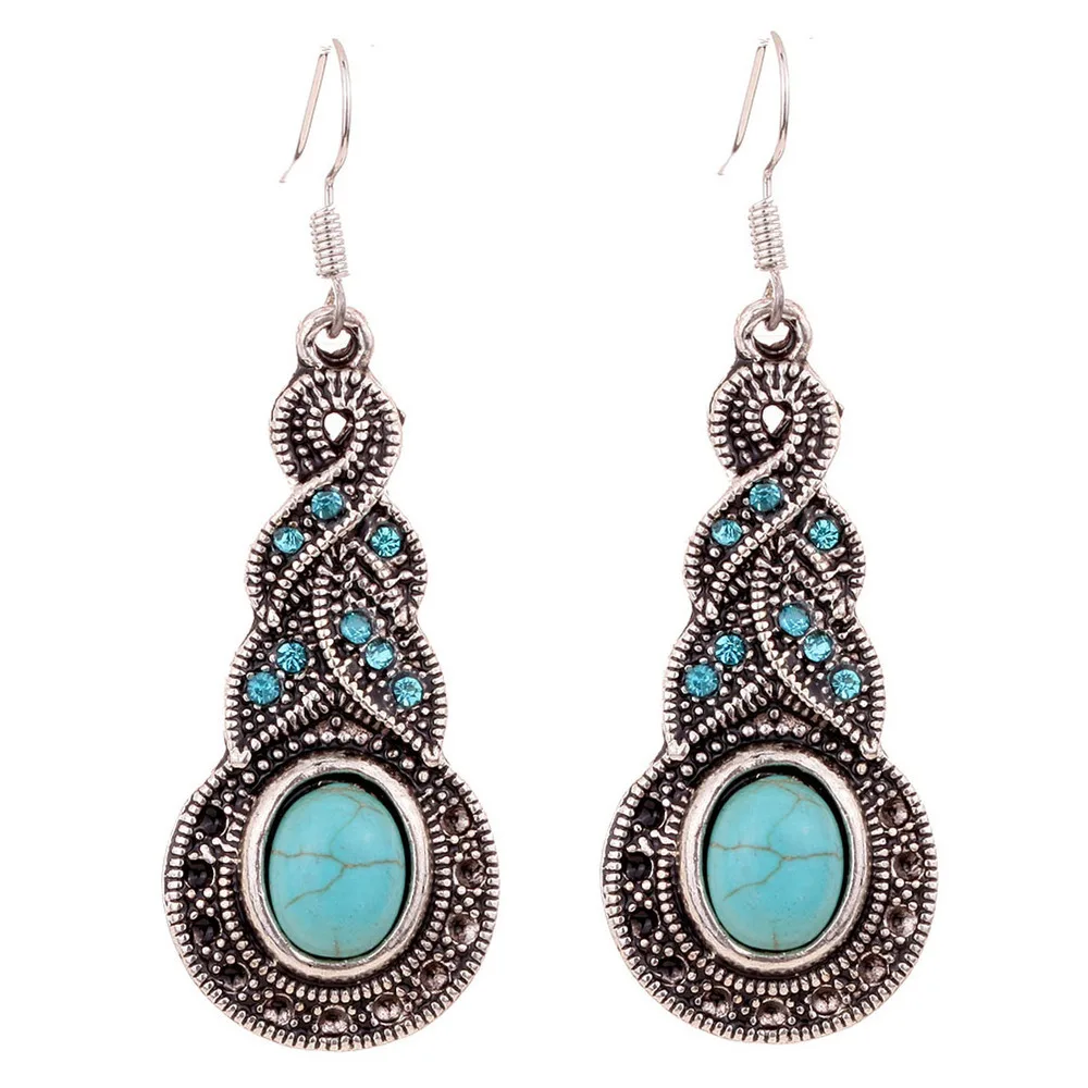 

Vintage Antique Green Stone Crystal Long Hanging Dangle Earring Statement Gift Retro Bohemian Ethnic Indian Drop Earring Jewelry
