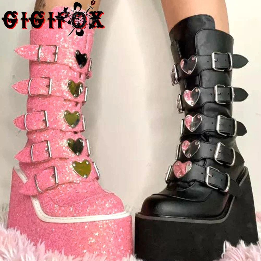 Afsnijden Lenen succes Gigifox Brand New Big Size 43 Zwart Roze Goth Cool Punk Motorlaarzen  Platform Wiggen Hoge Hakken Chunky Laarzen Vrouwen schoenen|Driekwart  Laarsjes| - AliExpress