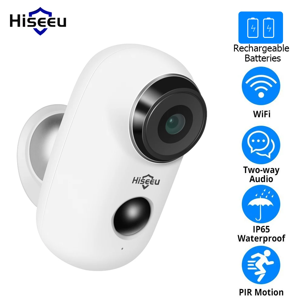 Hiseeu 1080P Беспроводная батарея, ip-камера, WiFi, перезаряжаемая, 2 МП, уличная камера видеонаблюдения, водонепроницаемая, PIR Motion