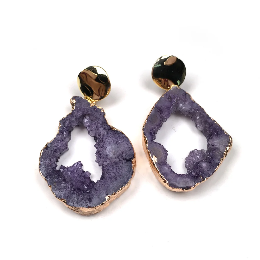 

2019 wholesale New Women Earrings Stud Jewelry Multicolor Handmade Nature Stone Drop-shaped Amethysts Stone Earring 021