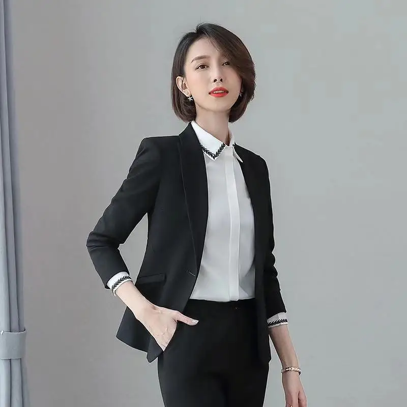High quality women's suits skirt suit large size S-4XL Long sleeve check professional blazer Female slim trouser suit 2019 New