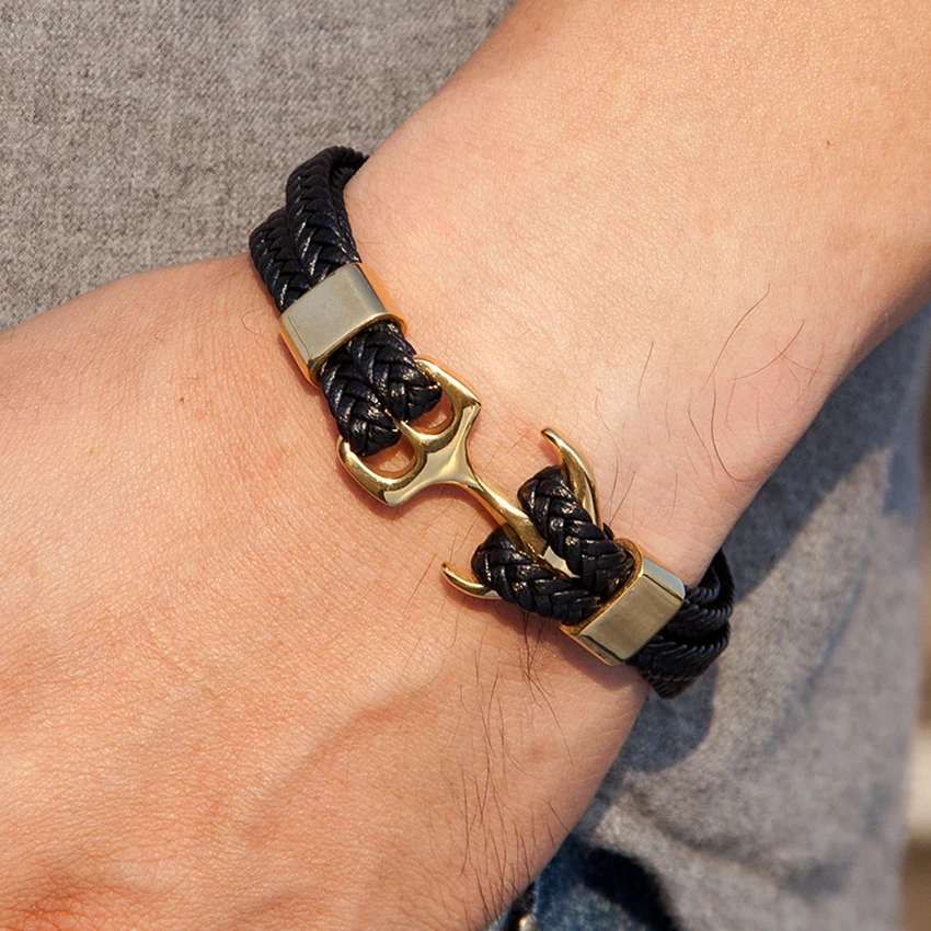 2020 New Fashion stainless steel Anchor bracelet Lady Multilayer Bracelet Men Black Leather Bracelet Women Wrap Pulseira TZ-1252