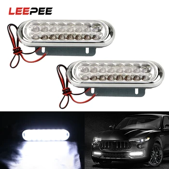 

LEEPEE 2pcs Car Daytime Running Light Universal White Fog Light 12V 16 LED Car Van DRL Day Driving Light Daytime Running Lamp
