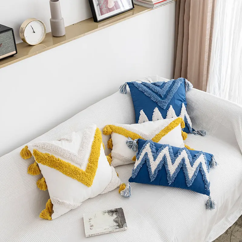 Moroccan Style Handmade Embroidery Cushion Cover Abstract Pillowcase Tassels Pillow Cover Home Decoration 45x45cm/30x50cm