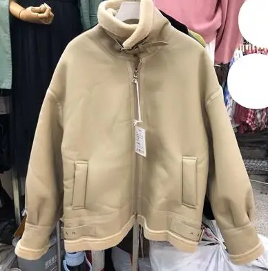beige Черная моторная женская шуба из искусственной овчины, новая теплая замшевая куртка, мотоциклетная шуба из овчины, черная кожаная куртка SA628S30 - Цвет: beige