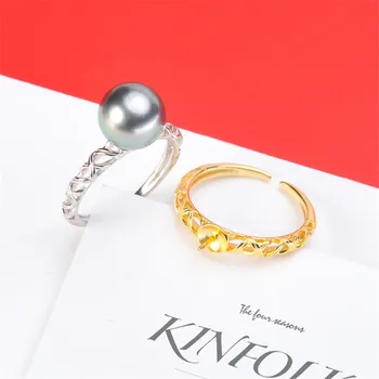 

S925 Sterling Silver Adjustable Ring Settings Base Blank Jewelry Findings Fit Half Hole Pearl DIY Women Ring Making Accessories
