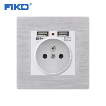 

FIKO 16a household French standard Aluminum alloy panel Dual USB French standard power socket with USB power socket 86*86mm