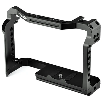 

YELANGU DSLR Camera Cage for Canon EOS R5 and R6 Built-in Cold Shoe & NATO Rail 1/4 Inch Arri Hole Camera Rig Video Rig