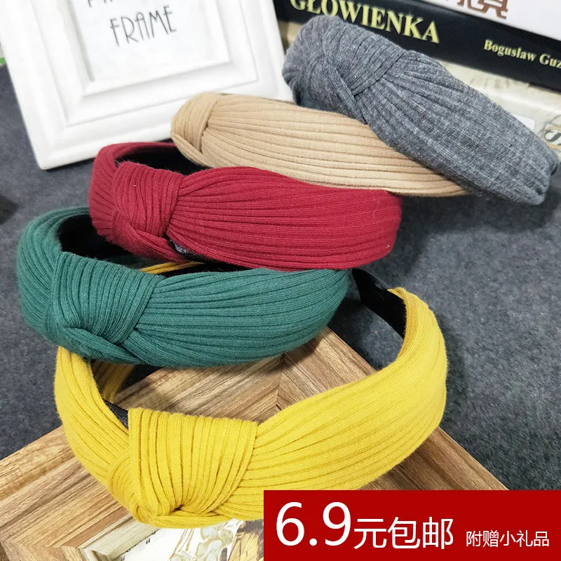 Южная Корея Dongdaemun аксессуары для волос осень и зима простые универсальные Большие ободки вязаные повязки для волос тканевые головные уборы