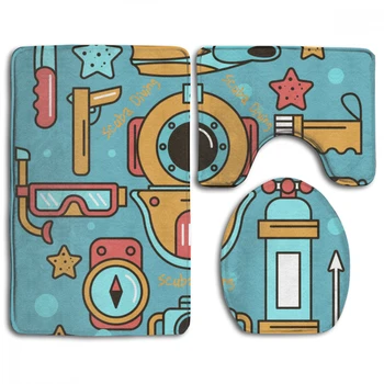 

CHARM HOME Scuba Deep Sea Diving Snorkeling Diver Bathroom Pad 3PCS/Set Toilet Seat Cover Anti-slip Bathroom Accessories
