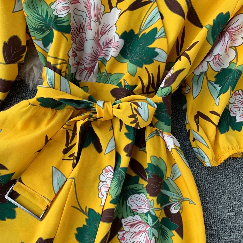 Autumn Women Long Floral Dresses Fashion Korean Women Flower Dress Lady A-line Party Dress