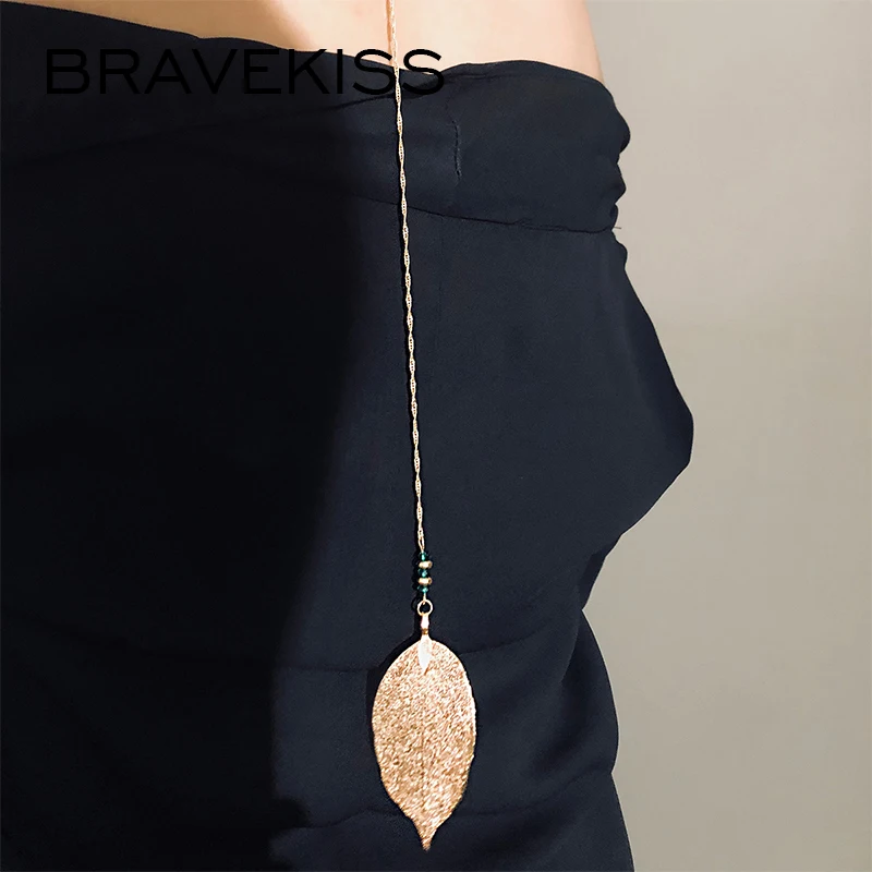 BRAVEKISS, 2 цвета, с кисточками, Ретро стиль, с листом, для свадьбы, сзади, ожерелье, любовь, подвеска, модные ювелирные изделия, аксессуары для женщин, цепи, BPN1335