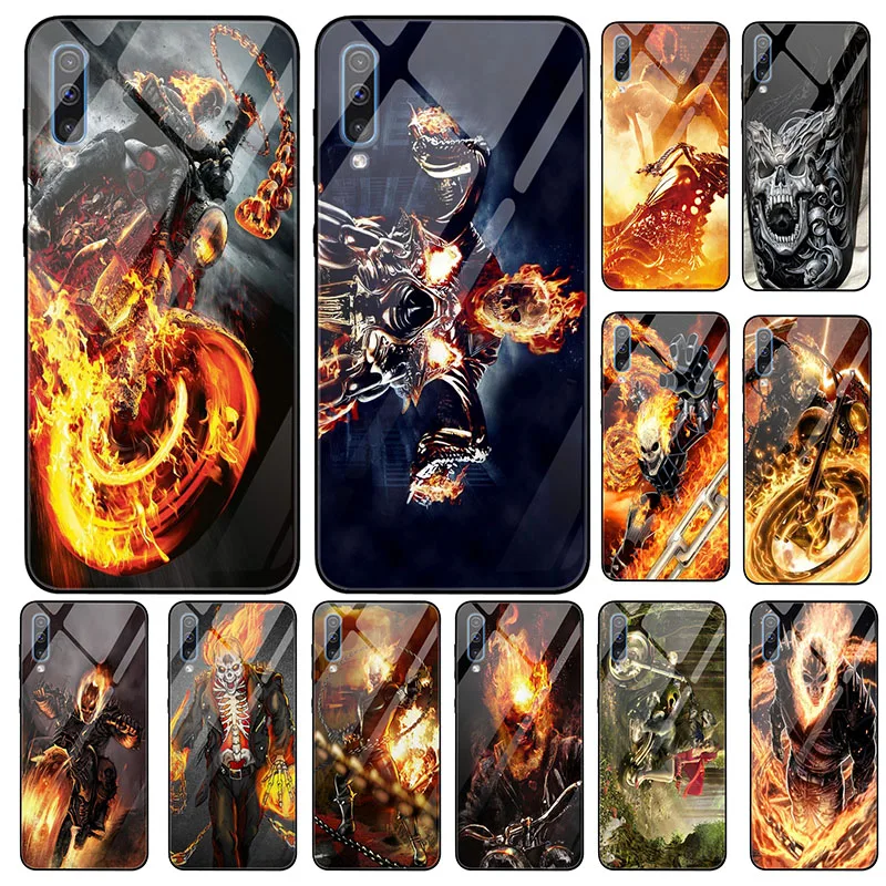Чехол из закаленного стекла для Samsung Galaxy A6 A8 A9 A10 A20 A30 A40 A50 A70 A80 A90 S8 S9 S10 Plus Biker Demon Ghost
