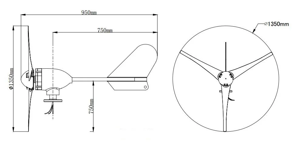 M wind turbine drawing 1350mm
