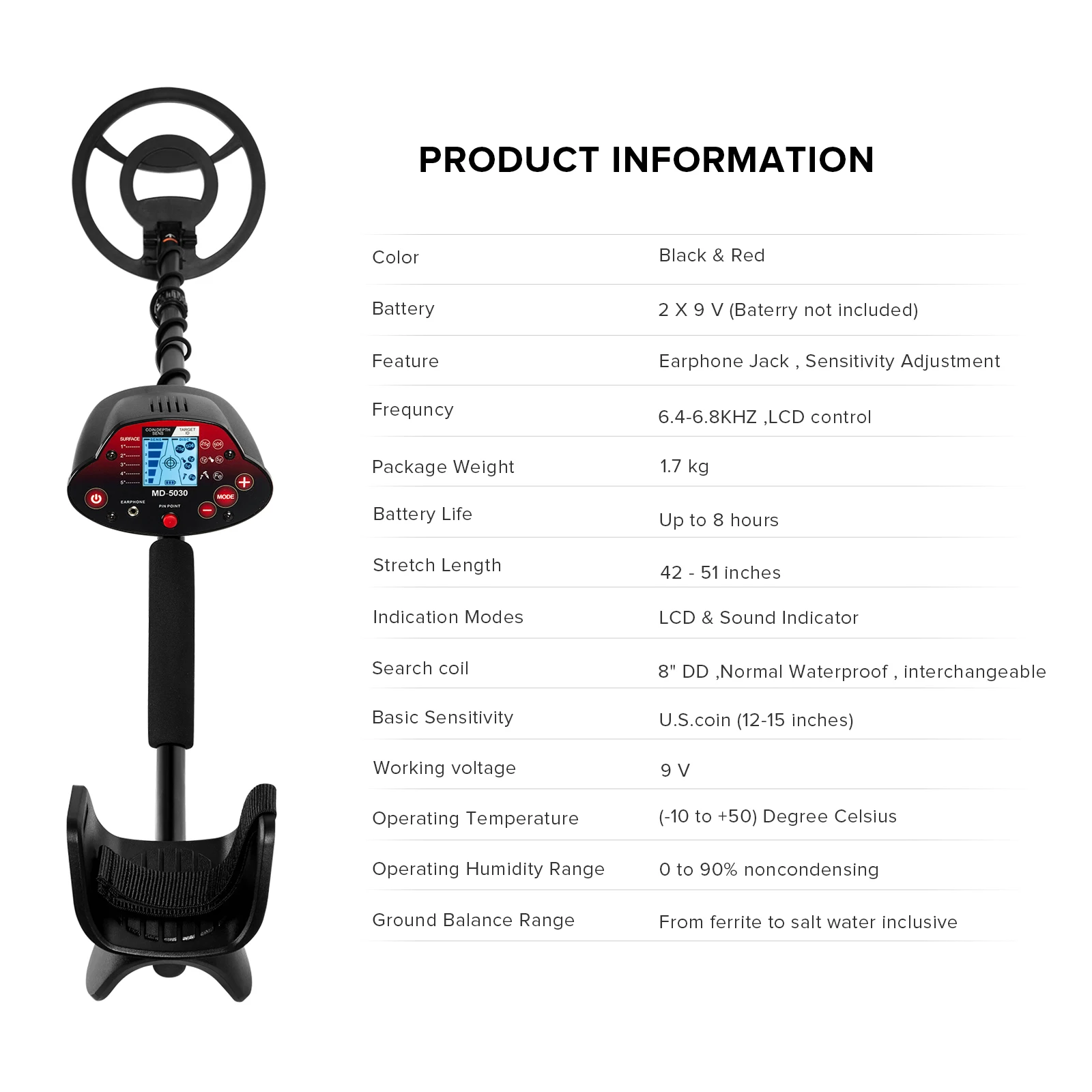 Professional Metal Detector Underground Search Gold Finder Detector Treasure Hunter Detecting Pinpointer MD5030 With LCD Displa